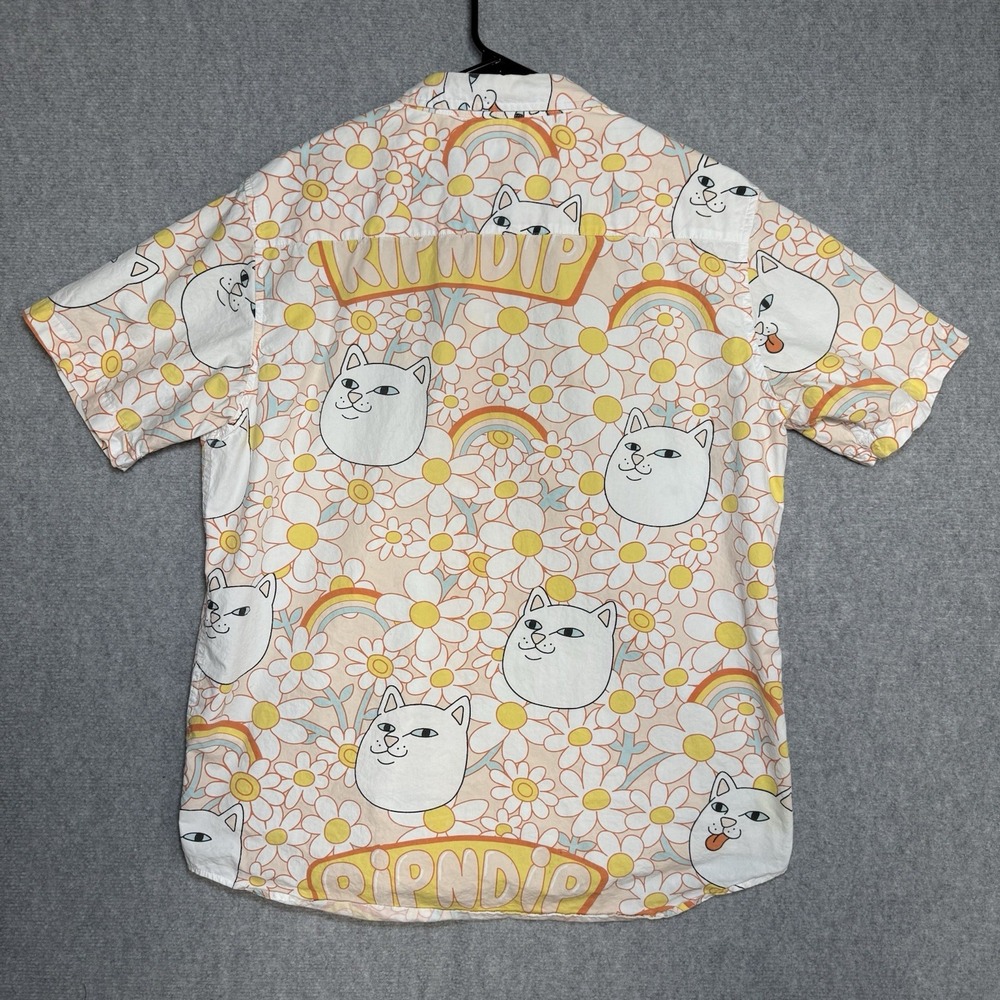 Ripndip White and Yellow Cat Print Button Down Shirt - Picture 3 of 5